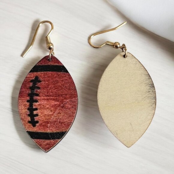 Football Wood Drop Earrings - Picture 2 of 5